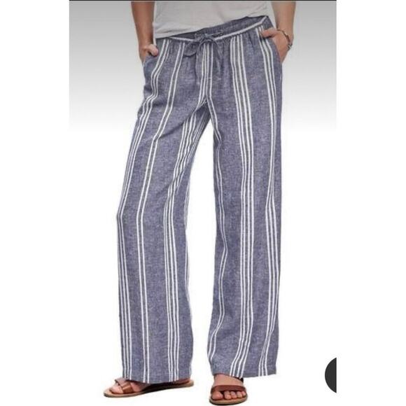 Old Navy womens size M linen Viscose blend bohemian wide striped flare leg pant - Picture 1 of 8
